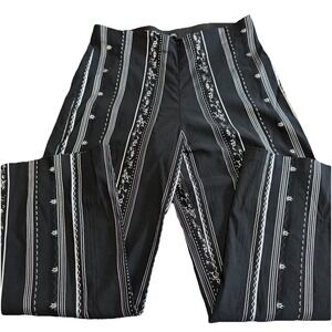 Vintage Equestrian Stretch Pants Flat Front Floral Embroidery Lotus Black L EUC